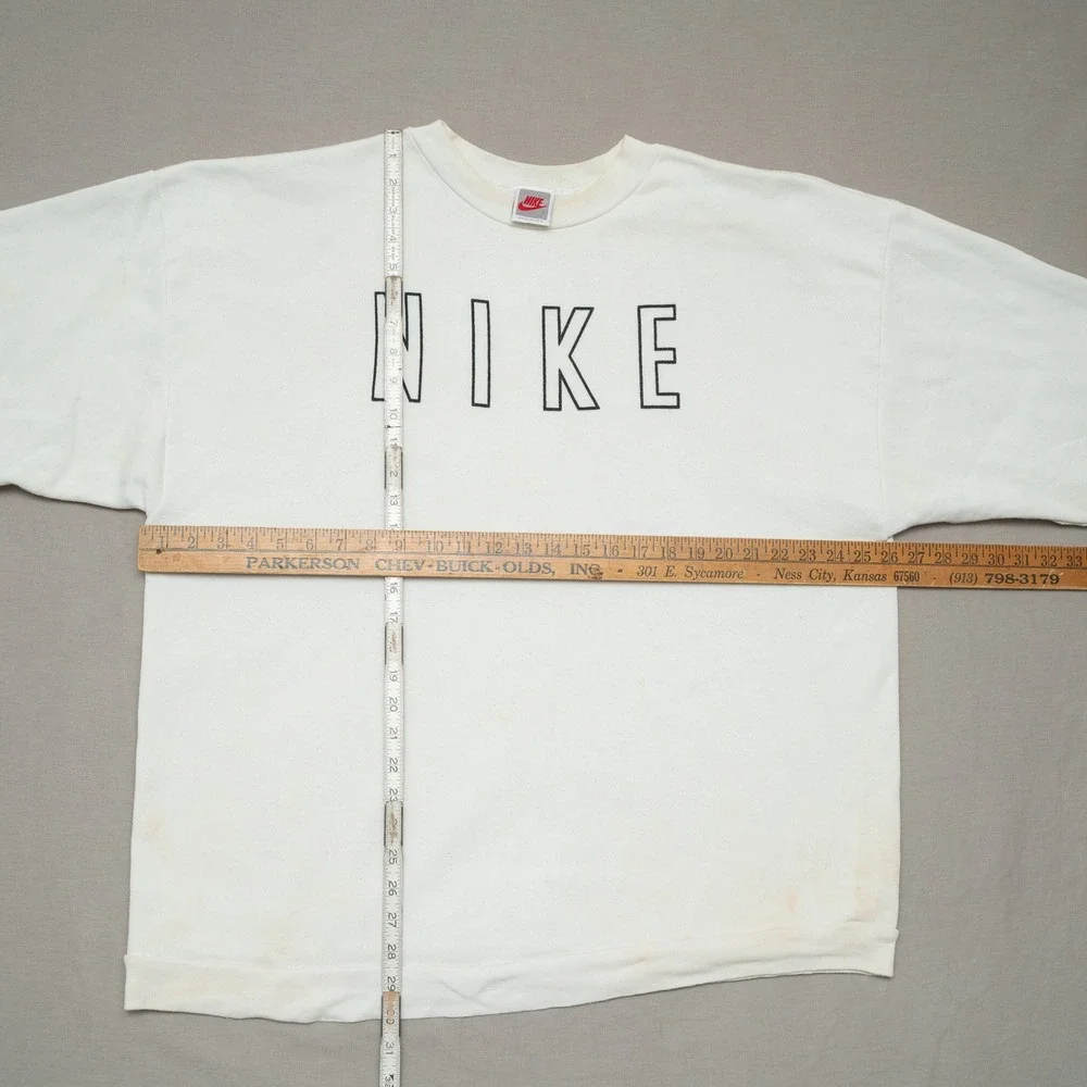 Vintage 90s USA Made Nike Spellout Crewneck Sweatshirt White Distressed XXL‎